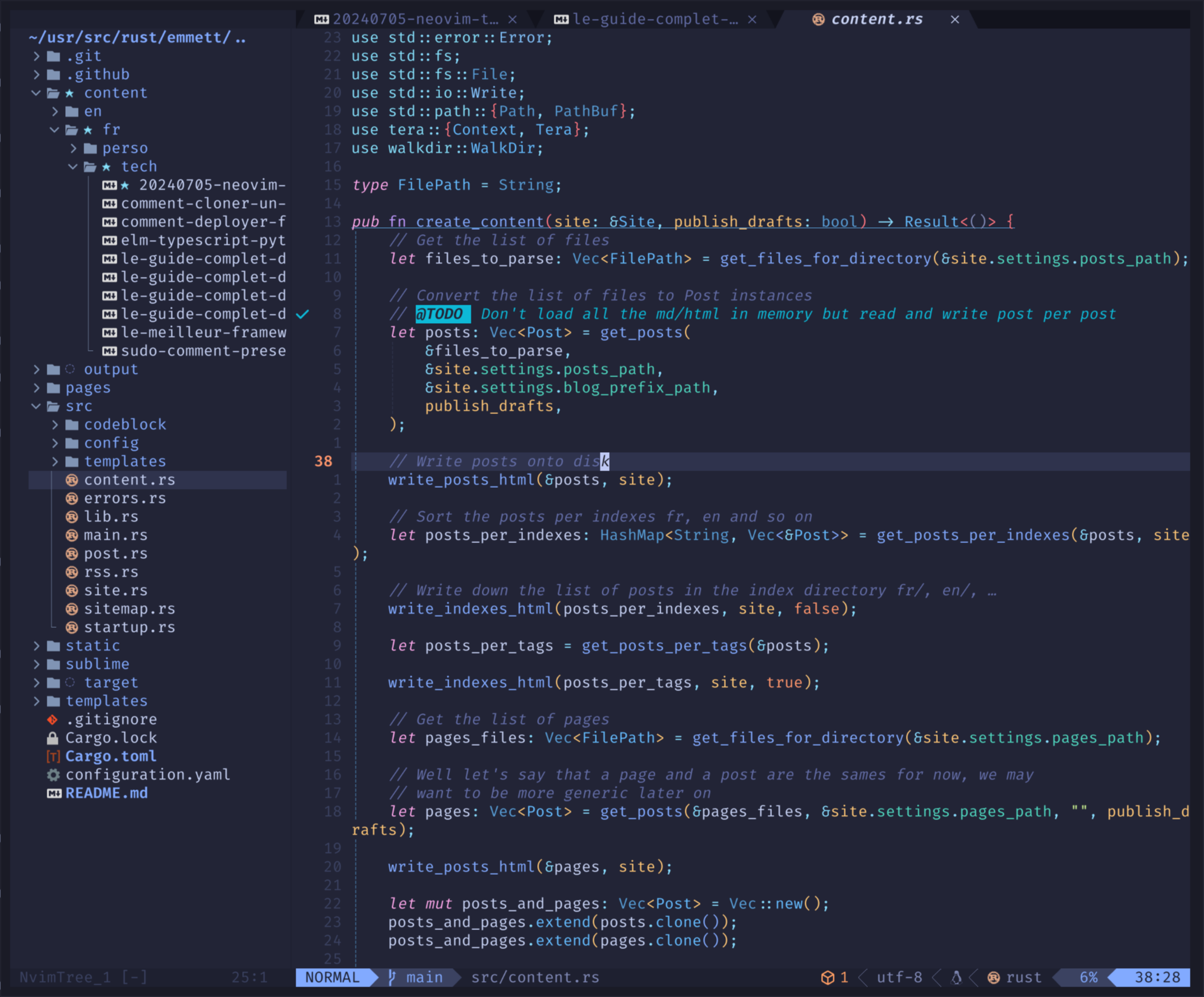 Capture d'écran montrant mon Neovim configuré comme un IDE